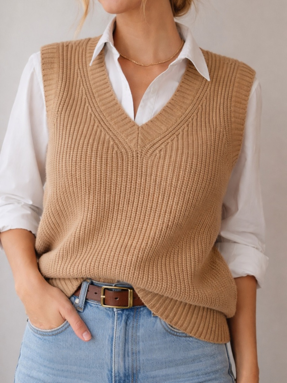 Gentle Fawn Beige Sweater Vest S Chunky Knit V Neck Minimalist Chic